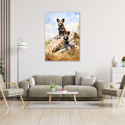 Two Wild Dogs Watercolour Pre-Printed Canvas