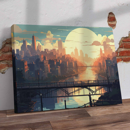 Urban Landscape Cartoon Pre-Printed Canvas