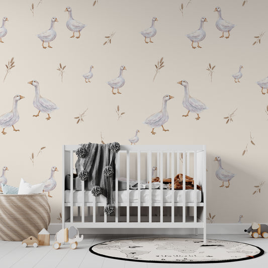 Watercolour Geese Pattern Wallpaper