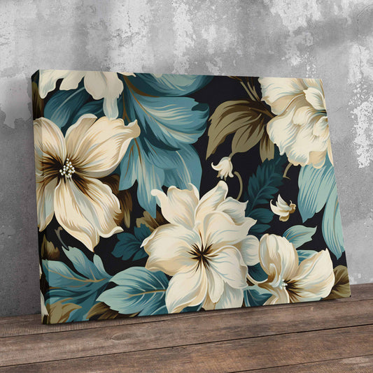 White and Blue Floral Pre-Printed Canvas