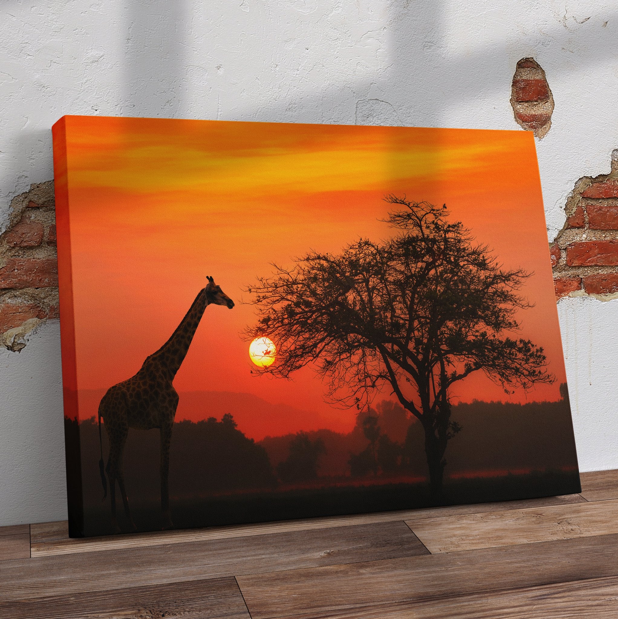 Giraffe Sunset PrePrinted Canvas Canvas and Gifts